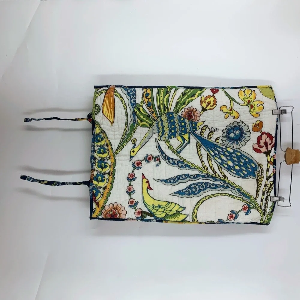 Pottery Barn Kantha Bird‎ Floral Quilted Pillow Sham Navy White Cotton Tie